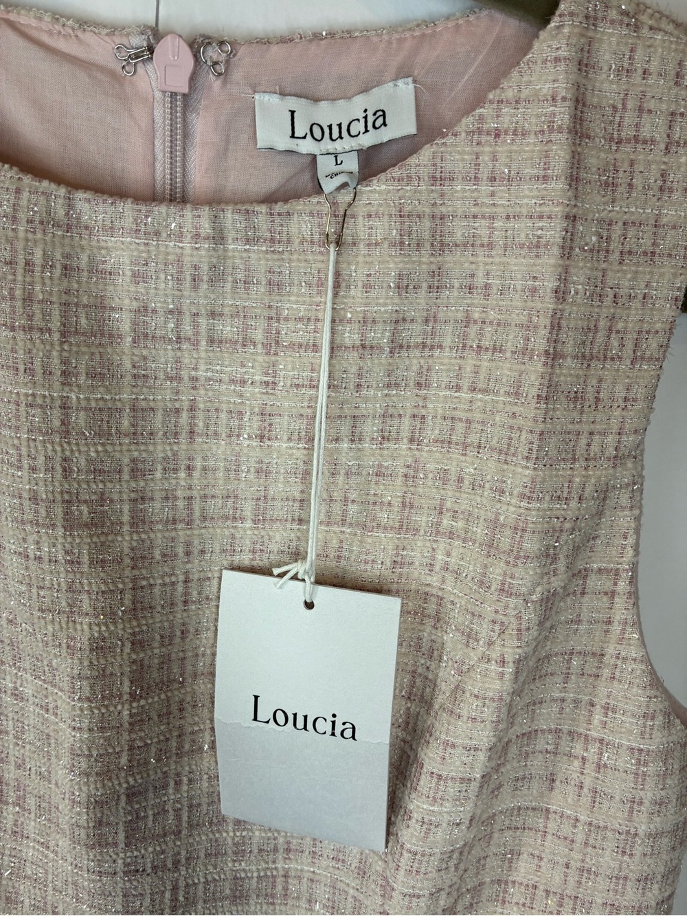NWT Loucia Pink Textured Tweed Inspired Shift Dress Sleeveless Size Large - Picture 6 of 9